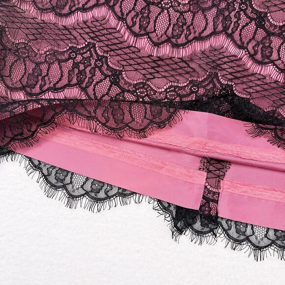 Rickie Freeman Teri Jon Skirt Size 12 Pink Silk Lace Whimsigoth Goth Fairycore - Picture 4 of 9